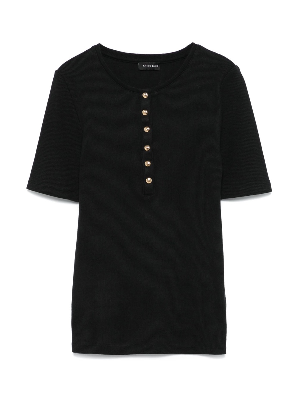 Anine Bing Black Alessia Tee with Gold Buttons med